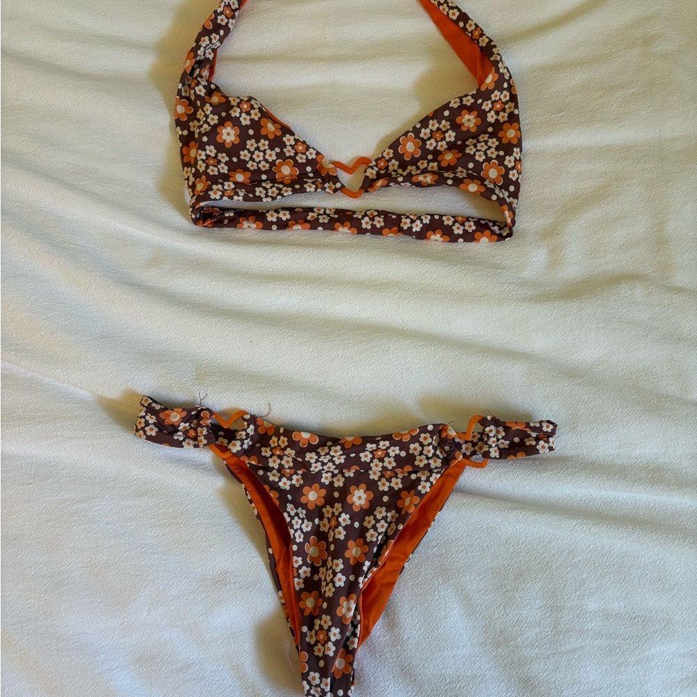 Frankie’s Bikinis Floral Brown & Orange Two-Piece Bikini